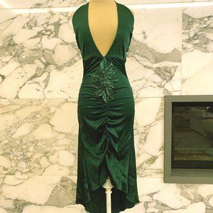 Designer Emerald Green Plunge V neck Dress